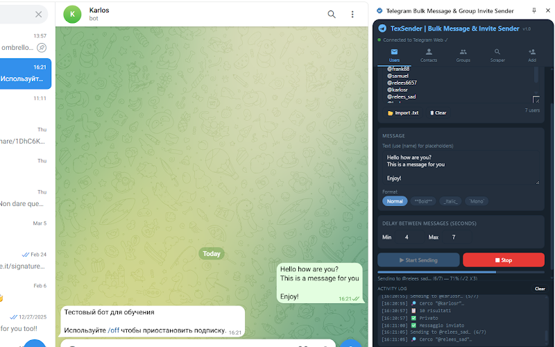 TexSender for Chrome – Tab envio para usernames